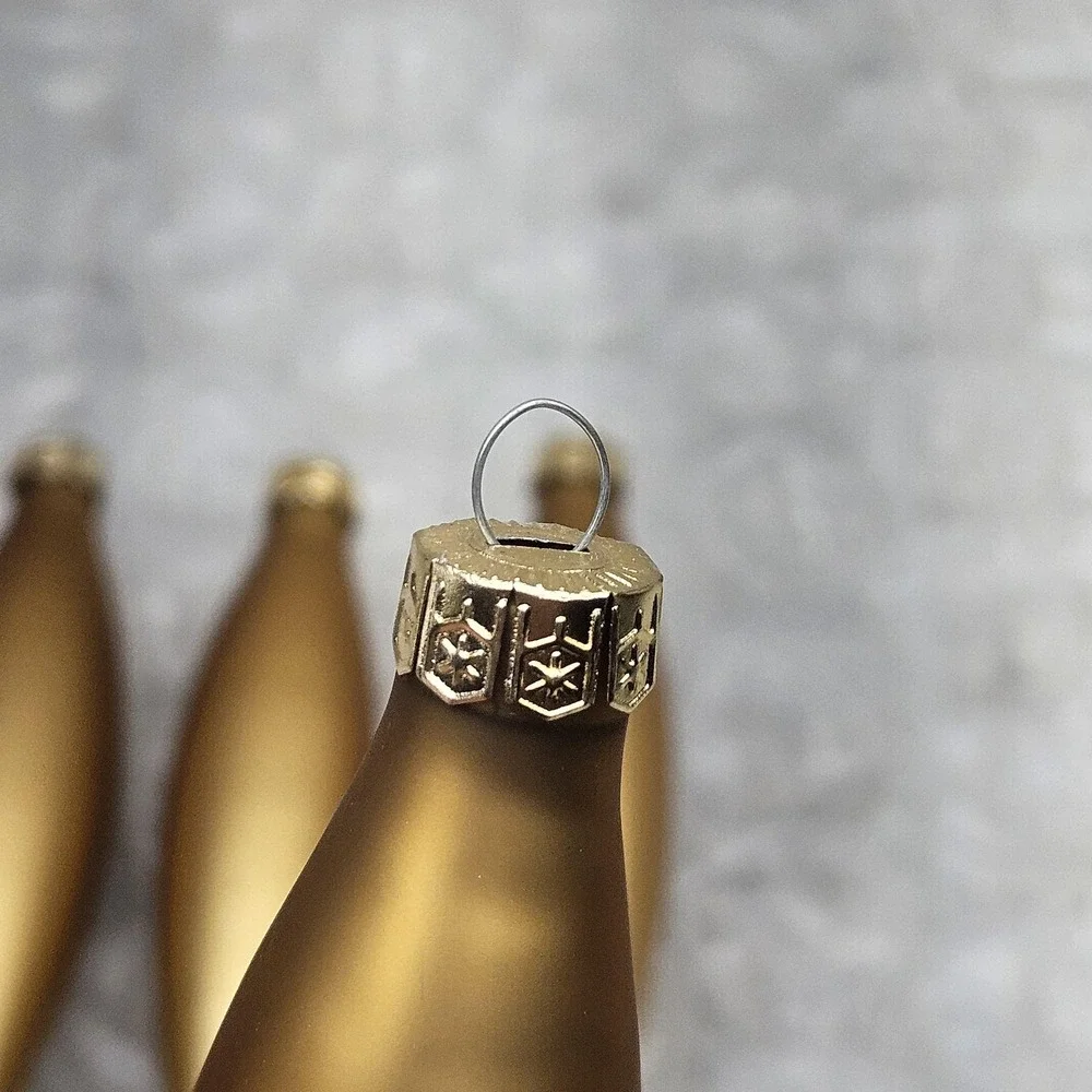 Vintage Matte Gold Glass Christmas Ornaments Teardrop 4 Pack MCM Retro
